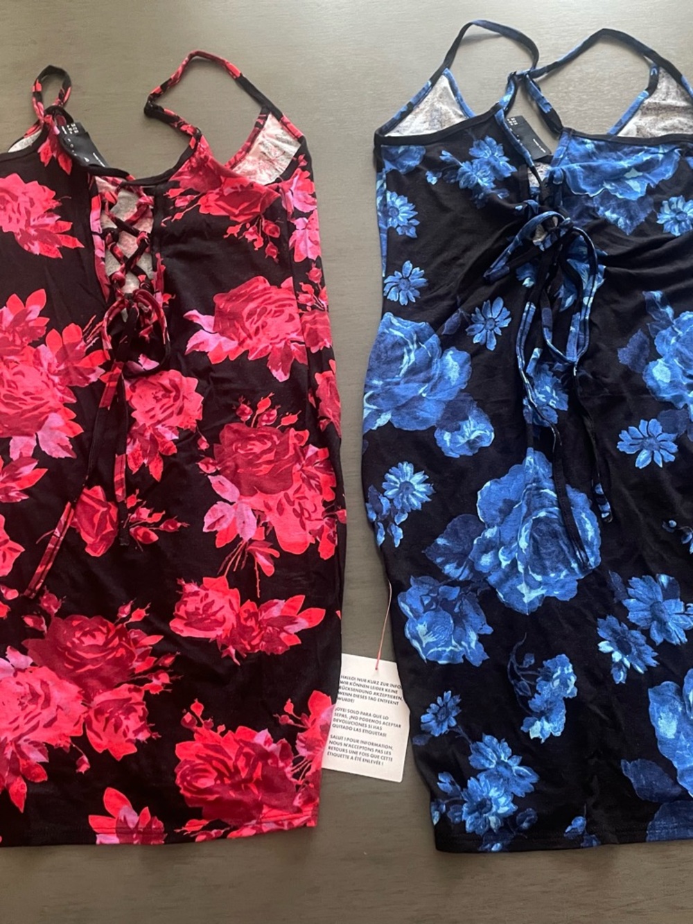 Floral Lace-Up Cami Dress - Red Floral & Blue Floral Options